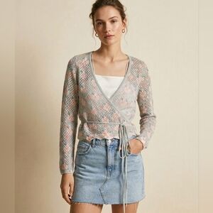 Zara Sheer Floral Knit Wrap Top